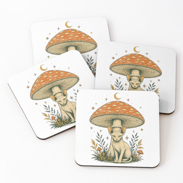 Item preview, Sphynx Cats Mushroom Moon Vintage Occult Cat Art designed and sold by Region.