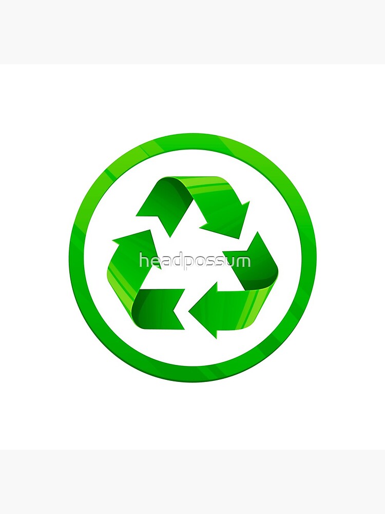 Reduce reuse recycle green recycling symbol sticker and tote bag