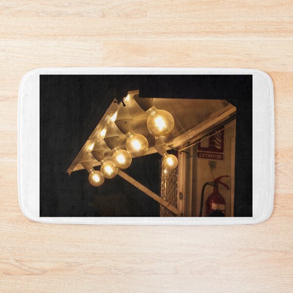 Item preview, Warm Vintage Bulb Row Under Awning Lighting A Night Stall With Fire Extinguisher Sign designed and sold by Nmallia.