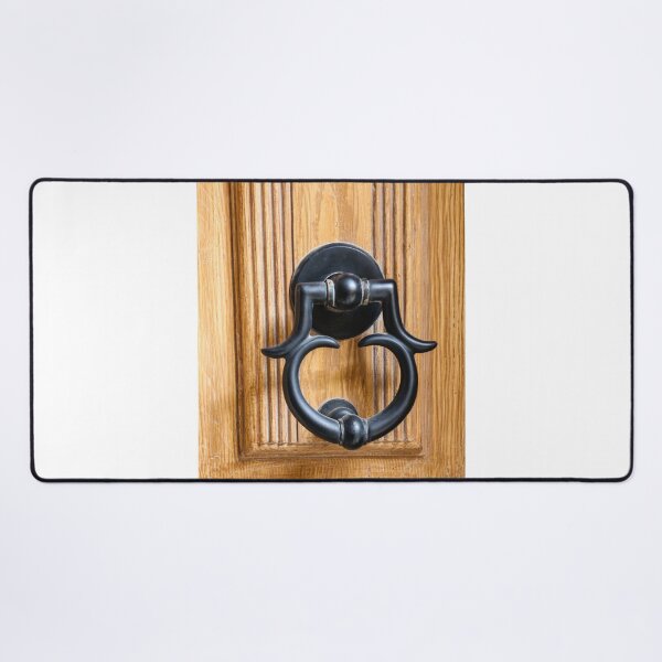 Item preview, Vintage Black Metal Door Knocker On Carved Wooden Front Door Panel Close-Up Entrance designed and sold by Nmallia.