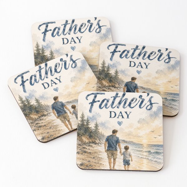 Item preview, Happy Father's Day Watercolor Beach Walk | Father and Son Coastal Art designed and sold by alchemist1636 .