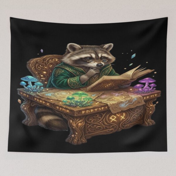 Item preview, Raccoon Scholar Reading Ancient Fantasy Book designed and sold by DailySparks.