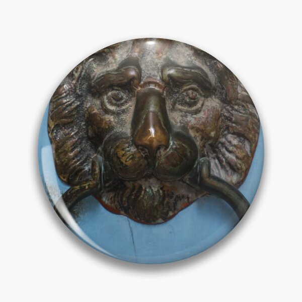 Item preview, Antique Brass Lion Door Knocker On Weathered Blue Door — Ornate Lion Head Entrance Hardware designed and sold by Nmallia.