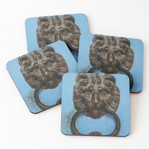 Item preview, Antique Brass Lion Door Knocker On Weathered Blue Door — Ornate Lion Head Entrance Hardware designed and sold by Nmallia.