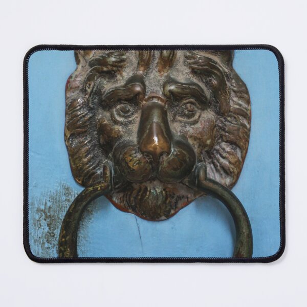 Item preview, Antique Brass Lion Door Knocker On Weathered Blue Door — Ornate Lion Head Entrance Hardware designed and sold by Nmallia.