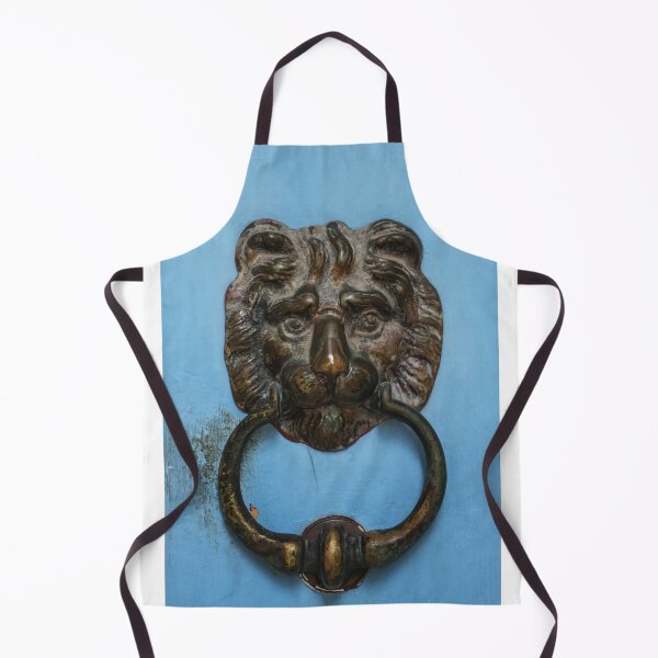 Item preview, Antique Brass Lion Door Knocker On Weathered Blue Door — Ornate Lion Head Entrance Hardware designed and sold by Nmallia.