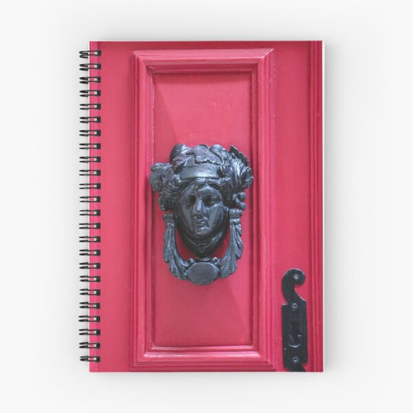 Item preview, Antique Metal Door Knocker On Red Wooden Door Panel With Decorative Face Ornamentation designed and sold by Nmallia.