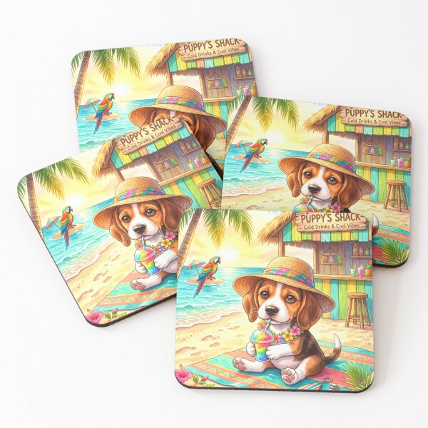 Item preview, Summer Beach Puppy Shack Tropical Vibes Illustration designed and sold by ExploreAura Studio.