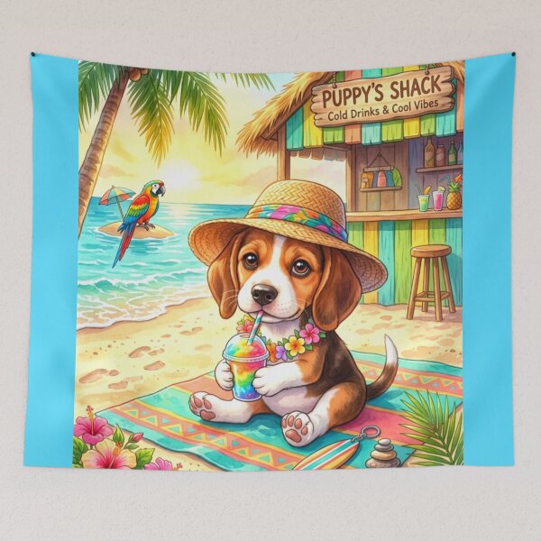 Item preview, Summer Beach Puppy Shack Tropical Vibes Illustration designed and sold by ExploreAura Studio.