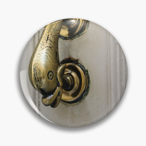 Item preview, Vintage Brass Whale Door Knocker on Painted White Wooden Door with Ornate Keyhole designed and sold by Nmallia.