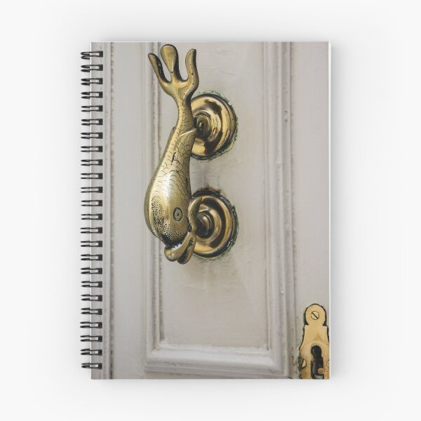 Item preview, Vintage Brass Whale Door Knocker on Painted White Wooden Door with Ornate Keyhole designed and sold by Nmallia.