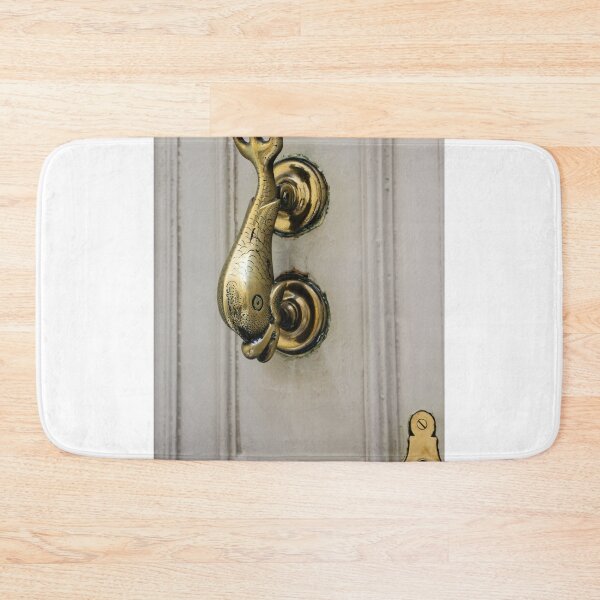 Item preview, Vintage Brass Whale Door Knocker on Painted White Wooden Door with Ornate Keyhole designed and sold by Nmallia.