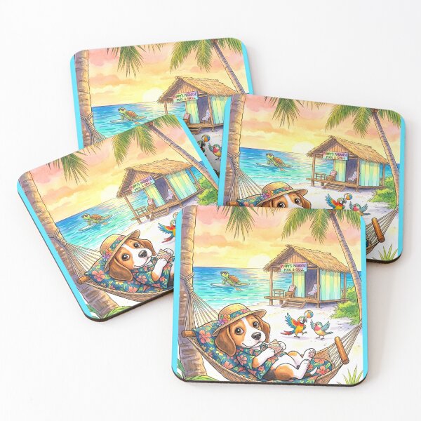 Item preview, Tropical Beach Puppy Hammock Summer Paradise Illustration designed and sold by ExploreAura Studio.