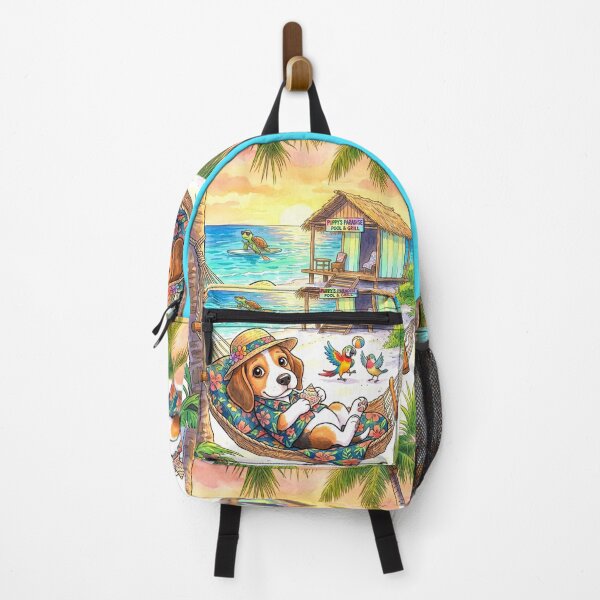 Item preview, Tropical Beach Puppy Hammock Summer Paradise Illustration designed and sold by ExploreAura Studio.