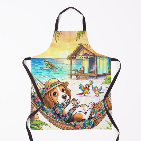 Item preview, Tropical Beach Puppy Hammock Summer Paradise Illustration designed and sold by ExploreAura Studio.