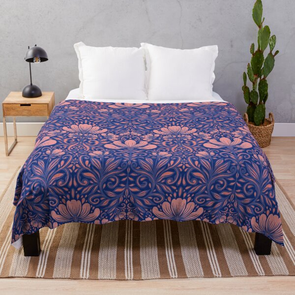 Item preview, Sapphire Blue Folk Damask Floral Tapestry designed and sold by AneissPiaf.