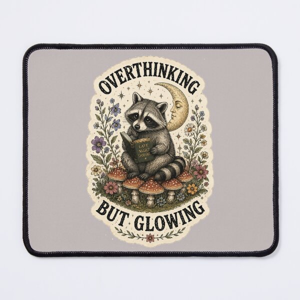 Item preview, Overthinking But Glowing Raccoon Mushroom Cottagecore designed and sold by oldpussboss.