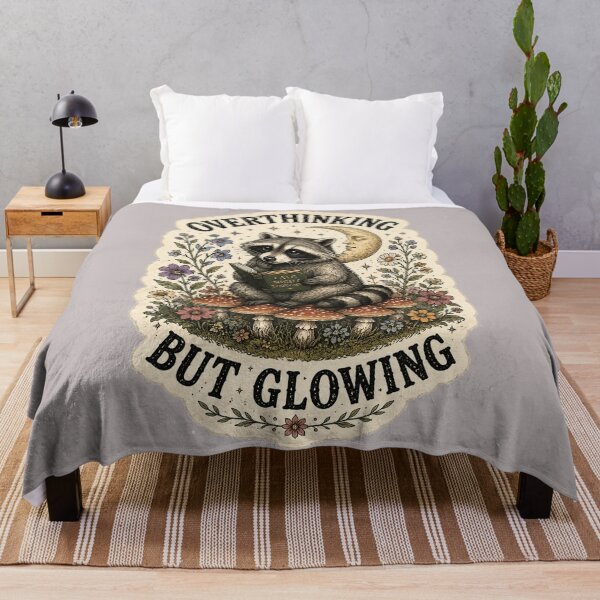 Item preview, Overthinking But Glowing Raccoon Mushroom Cottagecore designed and sold by oldpussboss.