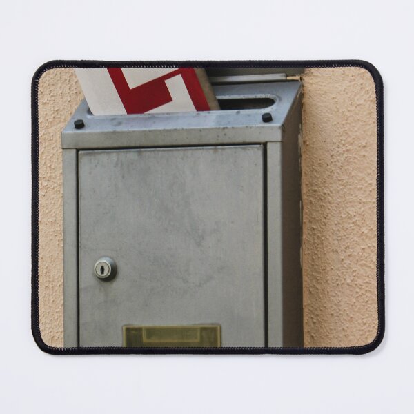 Item preview, Metal Mailbox With Inserted Mail And Red Advertising Flyer On Peach Stucco Wall designed and sold by Nmallia.