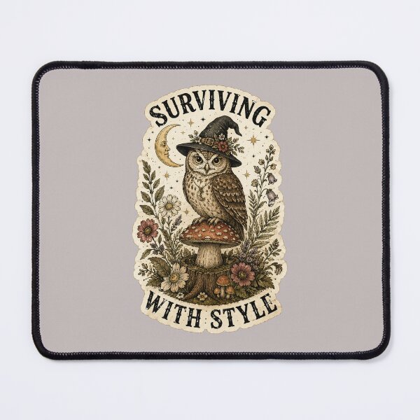Item preview, Surviving With Style Owl Witchy Mushroom Cottagecore designed and sold by oldpussboss.