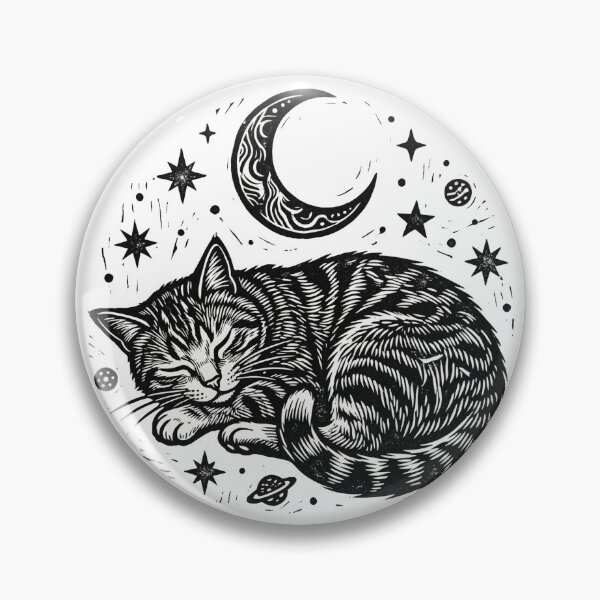 Item preview, Sleeping Celestial Cat Linocut Art designed and sold by TeNovaStudio.