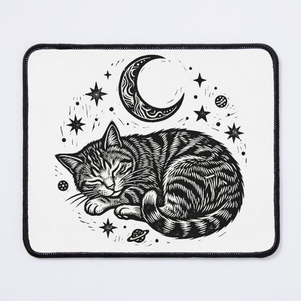 Item preview, Sleeping Celestial Cat Linocut Art designed and sold by TeNovaStudio.