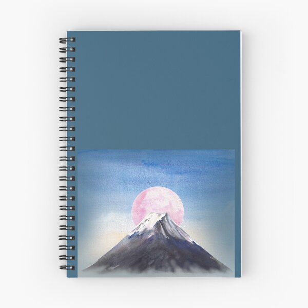 Item preview, Mount Fuji. Watercolor mountain with snow peak and pink moon in blue sky. Watercolor Japan Landmark designed and sold by BartolArt.