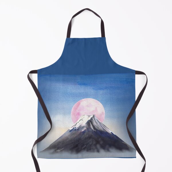 Item preview, Mount Fuji. Watercolor mountain with snow peak and pink moon in blue sky. Watercolor Japan Landmark designed and sold by BartolArt.