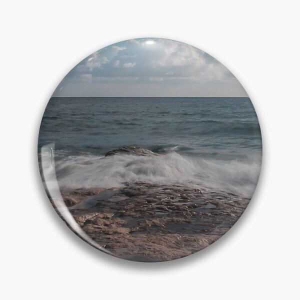 Item preview, Rocky Shore Seascape With Waves Crashing Over Tide Pool and Ocean Horizon Under Clouds designed and sold by Nmallia.