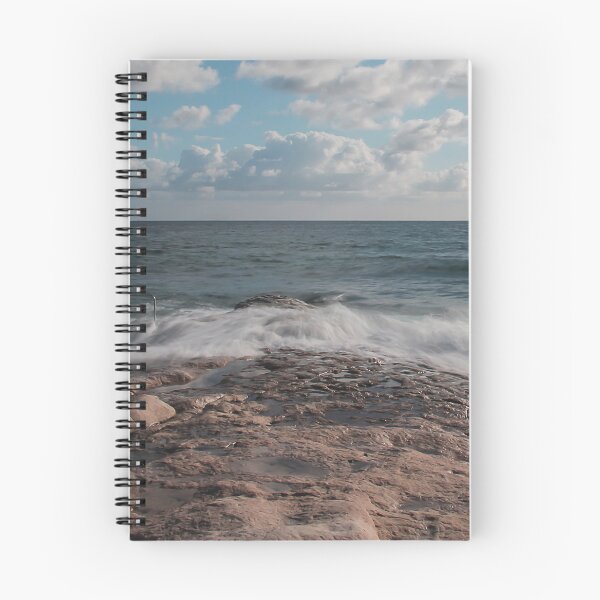 Item preview, Rocky Shore Seascape With Waves Crashing Over Tide Pool and Ocean Horizon Under Clouds designed and sold by Nmallia.