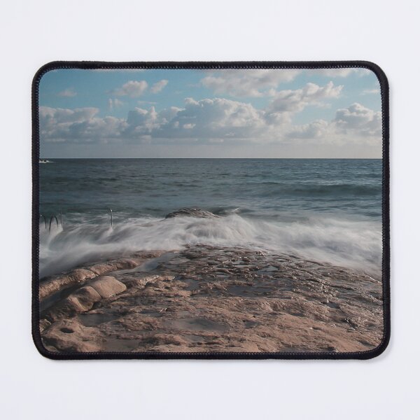 Item preview, Rocky Shore Seascape With Waves Crashing Over Tide Pool and Ocean Horizon Under Clouds designed and sold by Nmallia.