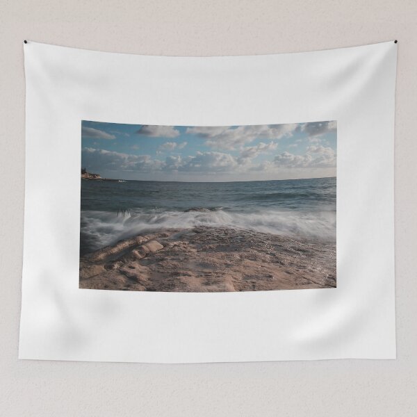 Item preview, Rocky Shore Seascape With Waves Crashing Over Tide Pool and Ocean Horizon Under Clouds designed and sold by Nmallia.