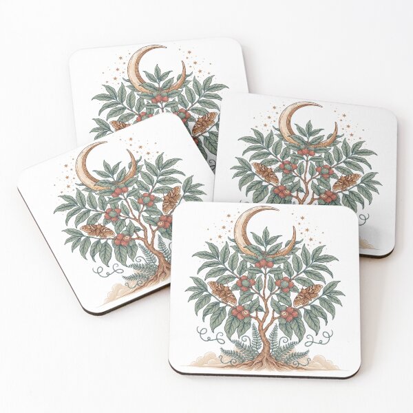 Item preview, Mystical Coffee Plant Under Moonlight | Botanical Coffee Tree Witchcore Illustration designed and sold by ArcticFoxStudio.