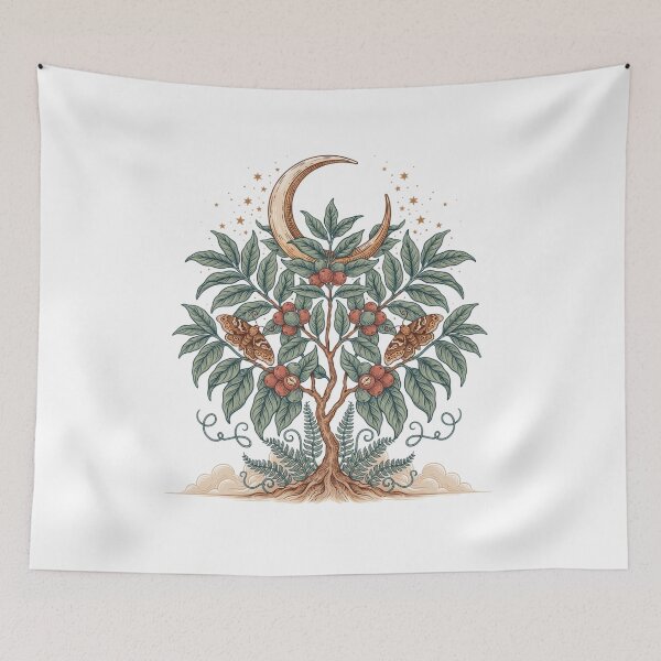 Item preview, Mystical Coffee Plant Under Moonlight | Botanical Coffee Tree Witchcore Illustration designed and sold by ArcticFoxStudio.