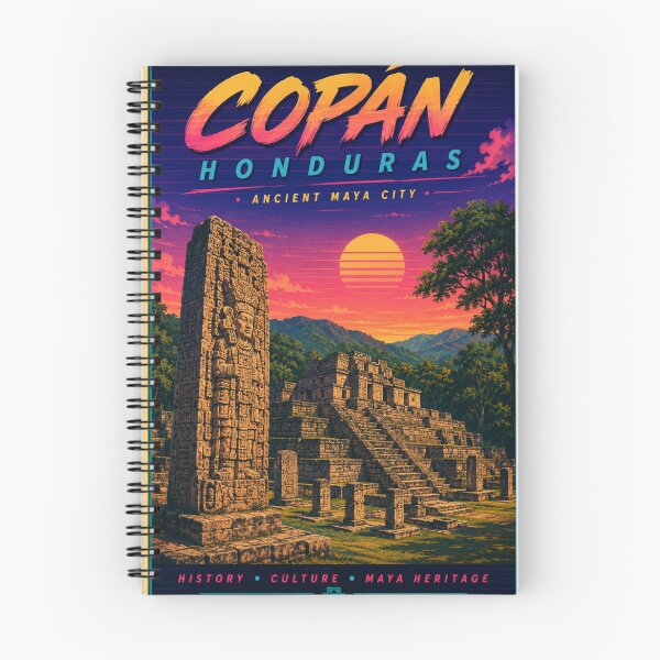 Item preview, Copán Honduras 80s Retro Travel Poster – Ancient Maya City designed and sold by ElartedeNoel.