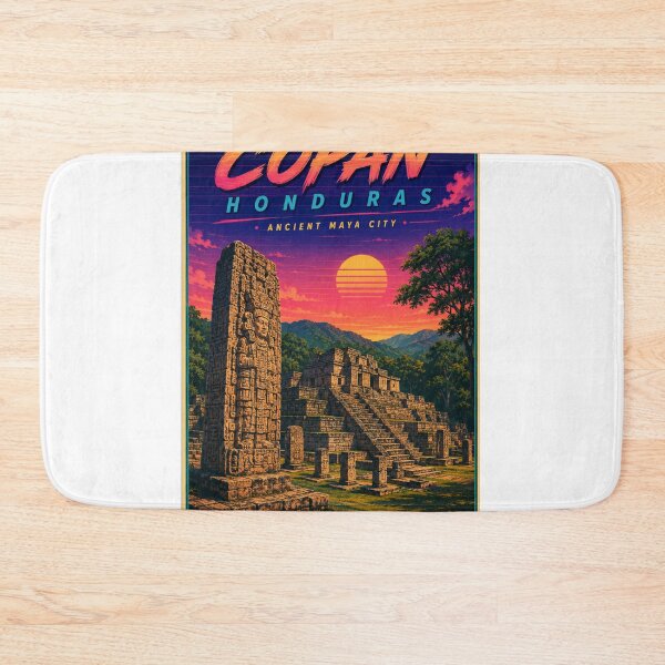 Item preview, Copán Honduras 80s Retro Travel Poster – Ancient Maya City designed and sold by ElartedeNoel.