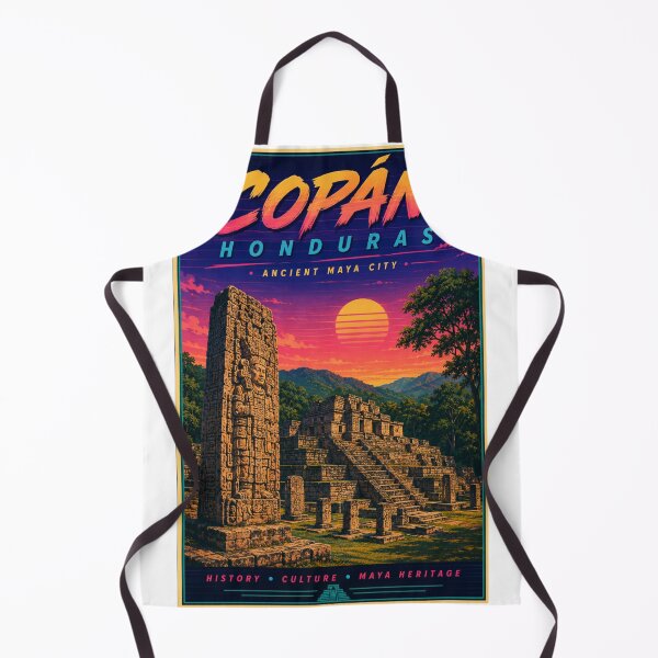 Item preview, Copán Honduras 80s Retro Travel Poster – Ancient Maya City designed and sold by ElartedeNoel.
