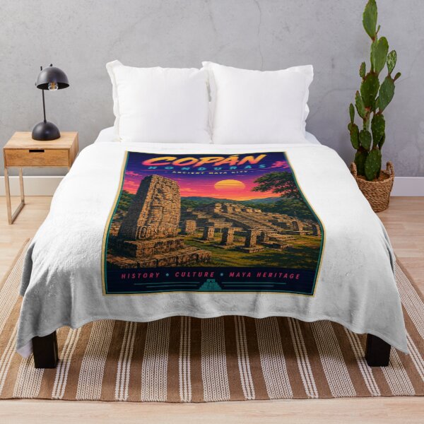 Item preview, Copán Honduras 80s Retro Travel Poster – Ancient Maya City designed and sold by ElartedeNoel.