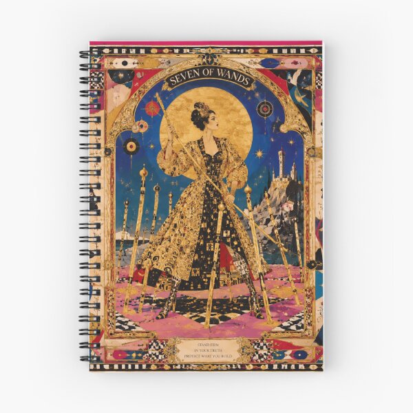 Item preview, Seven of Wands Mystic Queen - Golden Tarot Card, Warrior Woman, Castle and Golden Moon designed and sold by Natalia-Vlad.