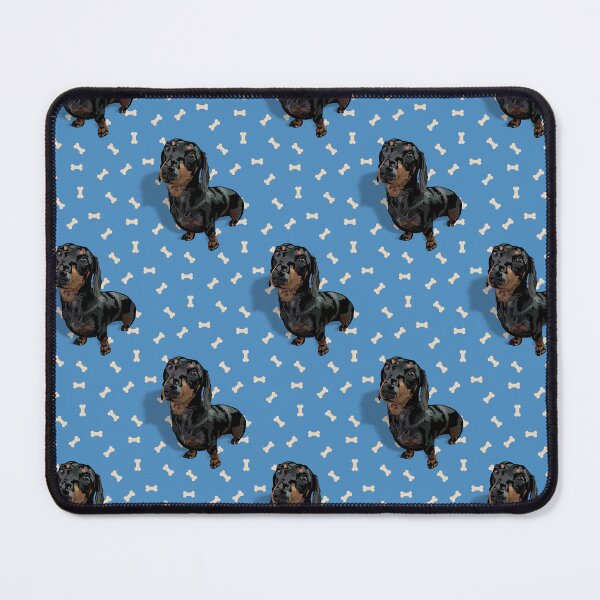 Item preview, Darling Dachshund with Blue & Bones background designed and sold by PCaleDesigns.