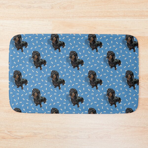 Item preview, Darling Dachshund with Blue & Bones background designed and sold by PCaleDesigns.