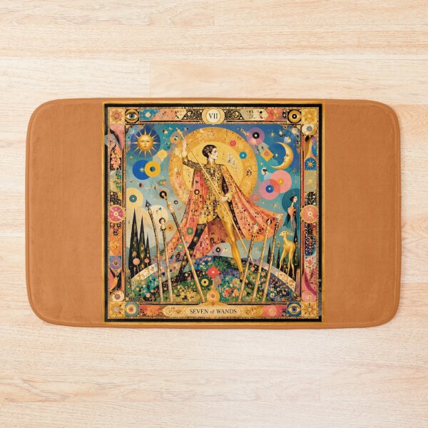 Item preview, The Seven of Wands - Gold Art Nouveau Tarot Card, Mystic Warrior, Sun and Moon designed and sold by Natalia-Vlad.
