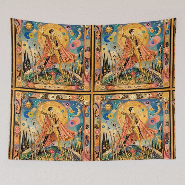 Item preview, The Seven of Wands - Gold Art Nouveau Tarot Card, Mystic Warrior, Sun and Moon designed and sold by Natalia-Vlad.