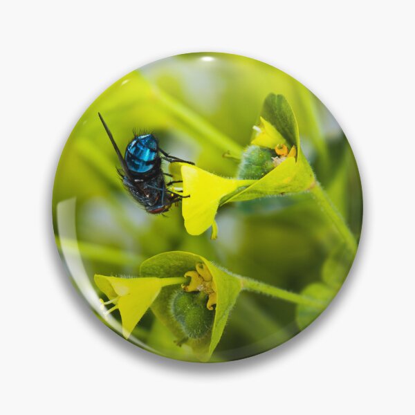 Item preview, Blue Bottle Fly on Yellow Green Flowers designed and sold by JackPipes23.