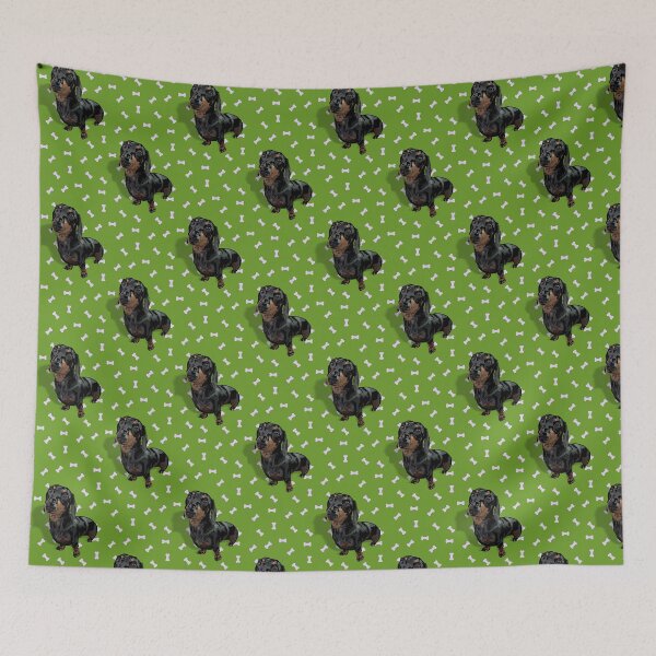 Item preview, Darling Dachshund with Green & Treats background designed and sold by PCaleDesigns.