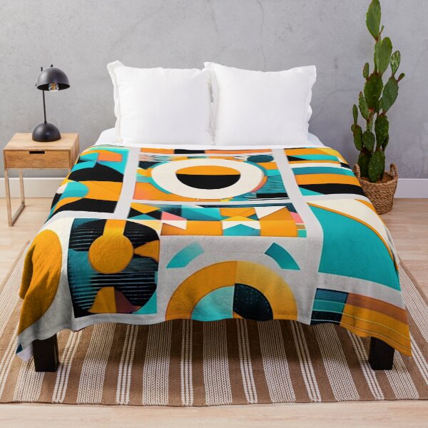 Item preview, Mid-Century Modern Aqua, Mustard, And Orange Geometric Abstract designed and sold by DEC02.