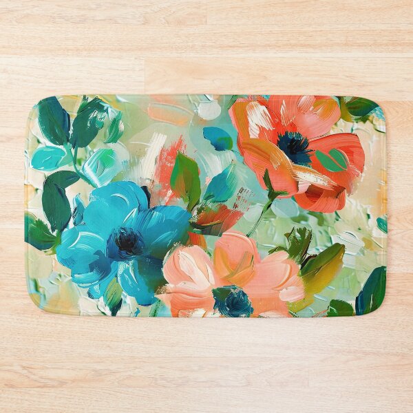 Item preview, Impressionist Floral Abstract In Blue And Papaya-Orange  designed and sold by DEC02.
