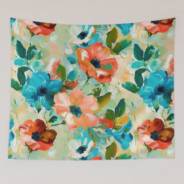 Item preview, Impressionist Floral Abstract In Blue And Papaya-Orange  designed and sold by DEC02.
