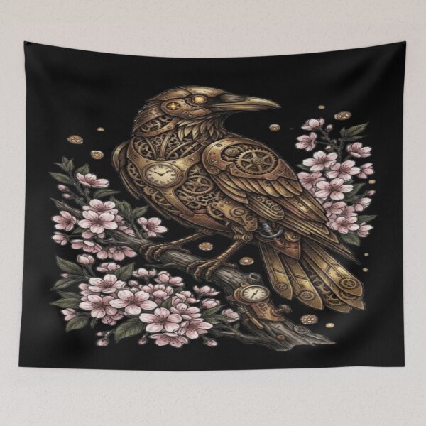 Item preview, Steampunk Raven Perched on Cherry Blossom Branch designed and sold by DailySparks.