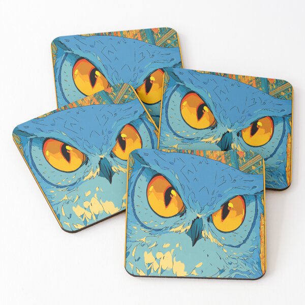Item preview, Blue Owl Glowing Eyes Art Nouveau Library Poster designed and sold by UhuCriei .